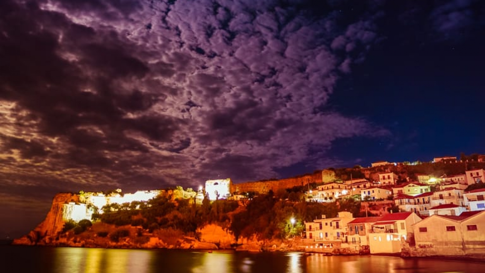 Fullmoon Behind the Clouds Above Koroni Kastro - Sky Story at Ni