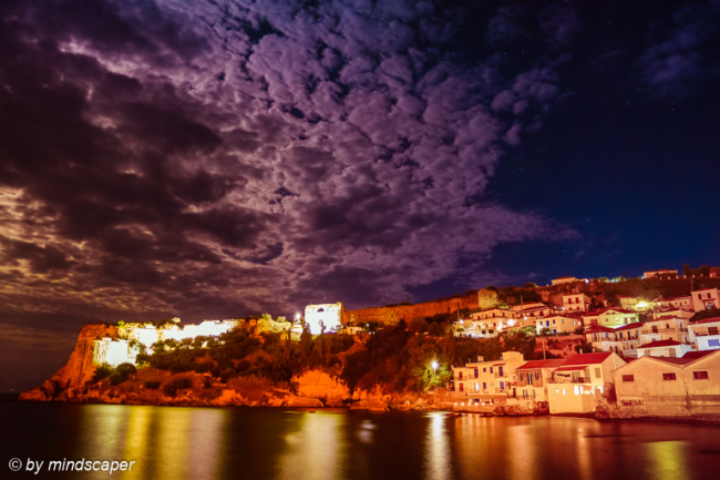 Fullmoon Behind the Clouds Above Koroni Kastro - Sky Story at Ni