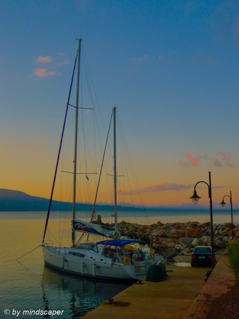 Sailing Boats after Sunset in Koroni Harbour